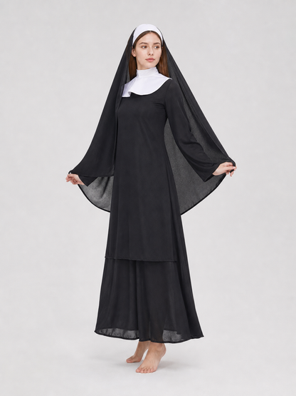 This nun costume is designed for an expressive themed look and is suitable for