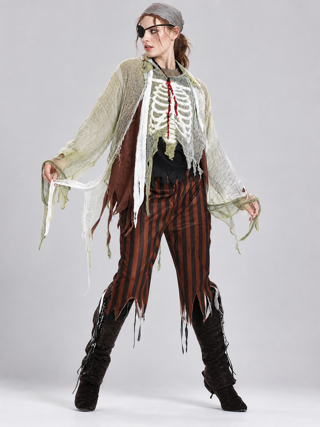 Pirate costume for masquerades and cosplay designed in a rugged pirate style.