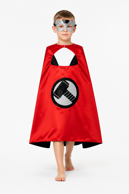 Red Cape with a Round Emblem and Ties Costume Capes detail 2