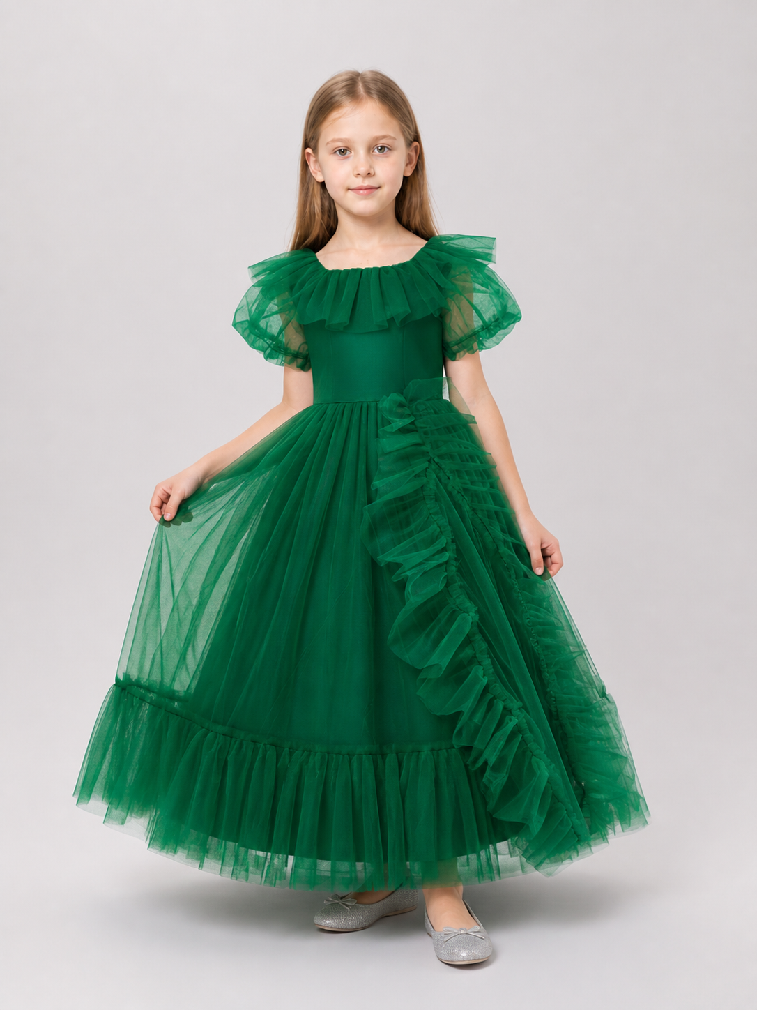 Emerald Green Princess Dress for Girls with Ruffles Costume Dresses detail 2