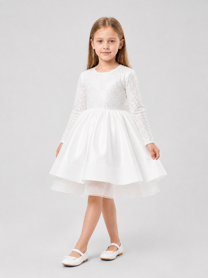 White Sequin Princess Dress for Girls with Long Sleeves Costume Dresses detail 2
