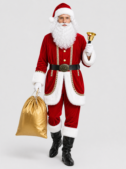 Santa Claus Costume with Hat, Beard, and Accessories Costume Headwear detail 2
