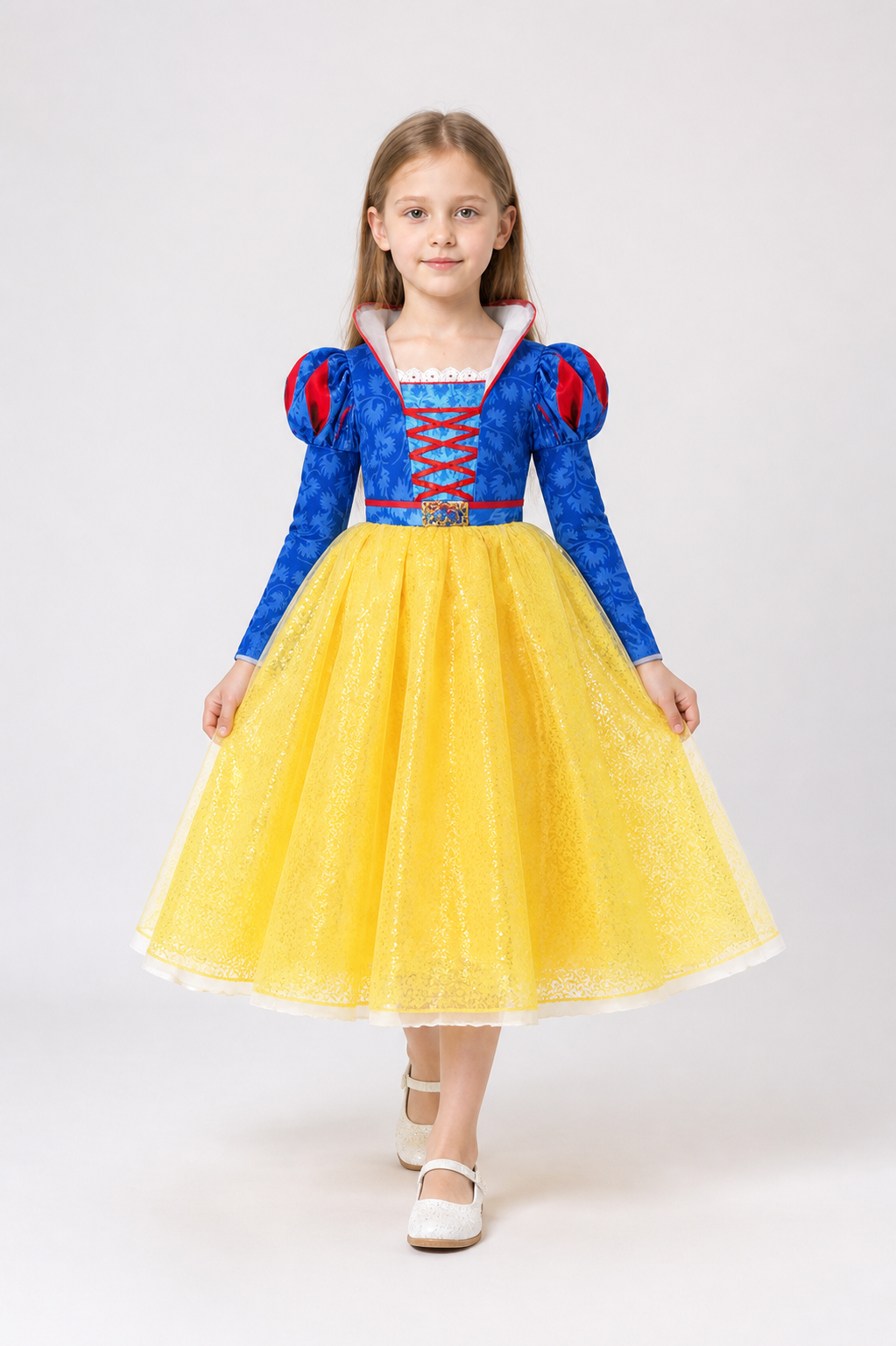 Princess Dress with White Collar and Full Yellow Skirt Costume Dresses detail 2