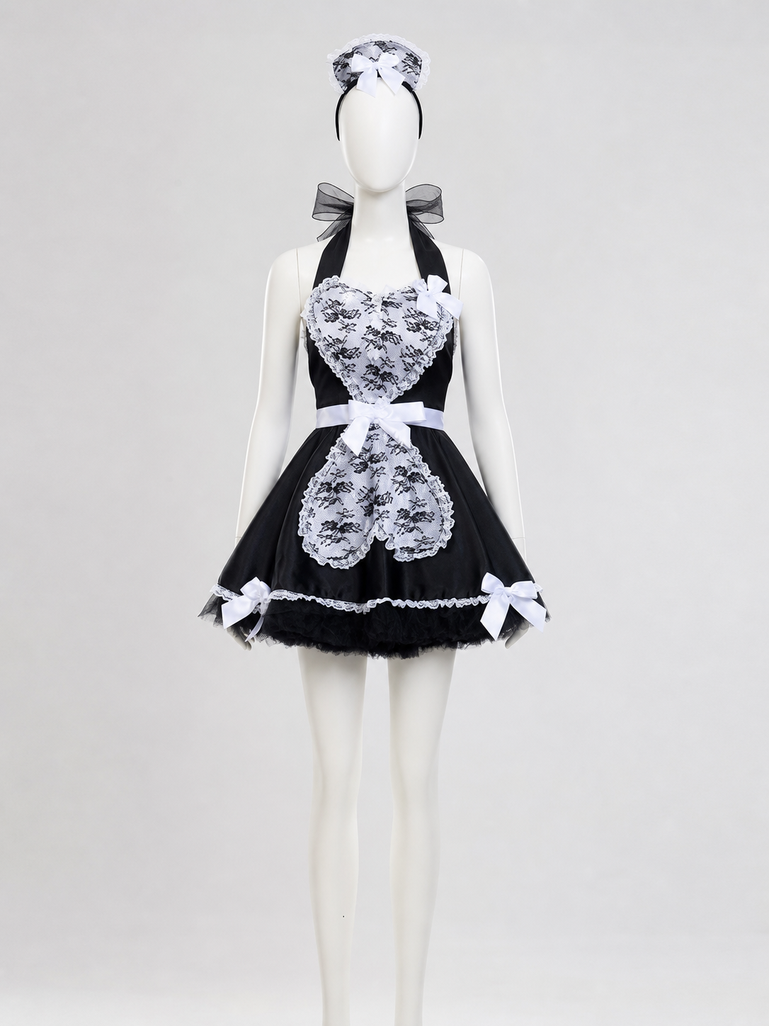 Cosplay Dress with Black-and-White Decor and Apron
