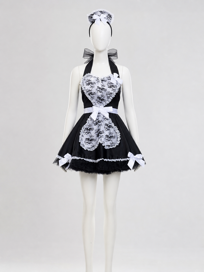 Cosplay Dress with Black-and-White Decor and Apron