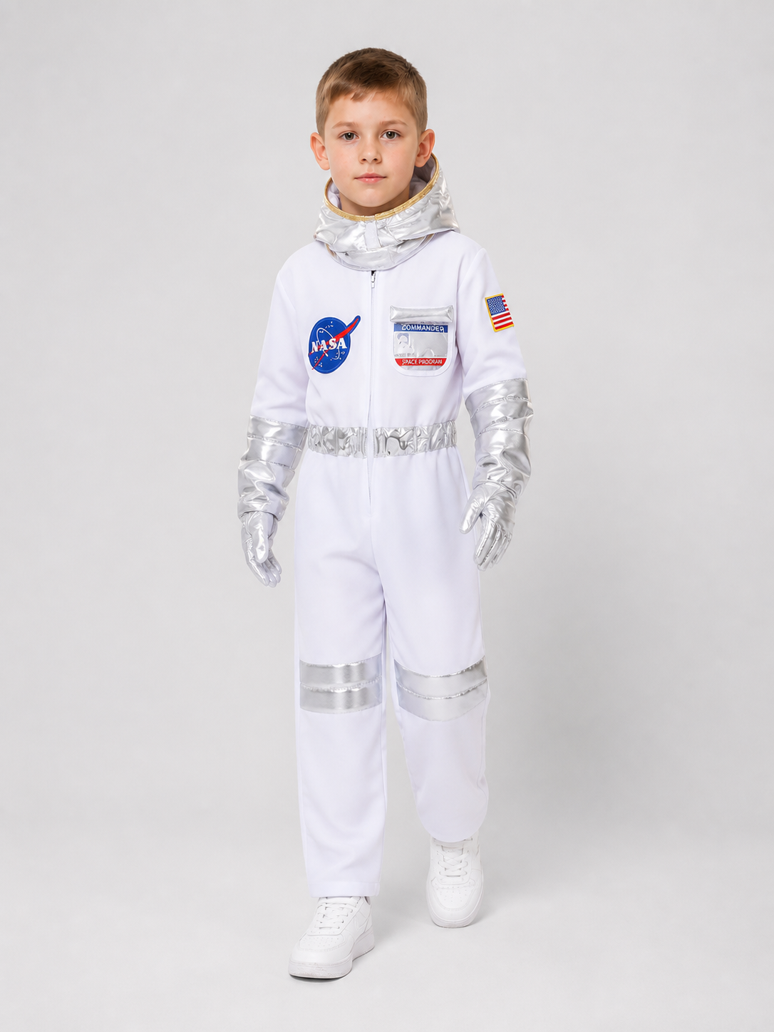 White Children's Astronaut Jumpsuit for Cosplay Costumes detail 2