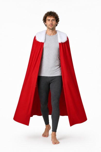 Long Red Cape with a White Fluffy Collar Costume Capes detail 2