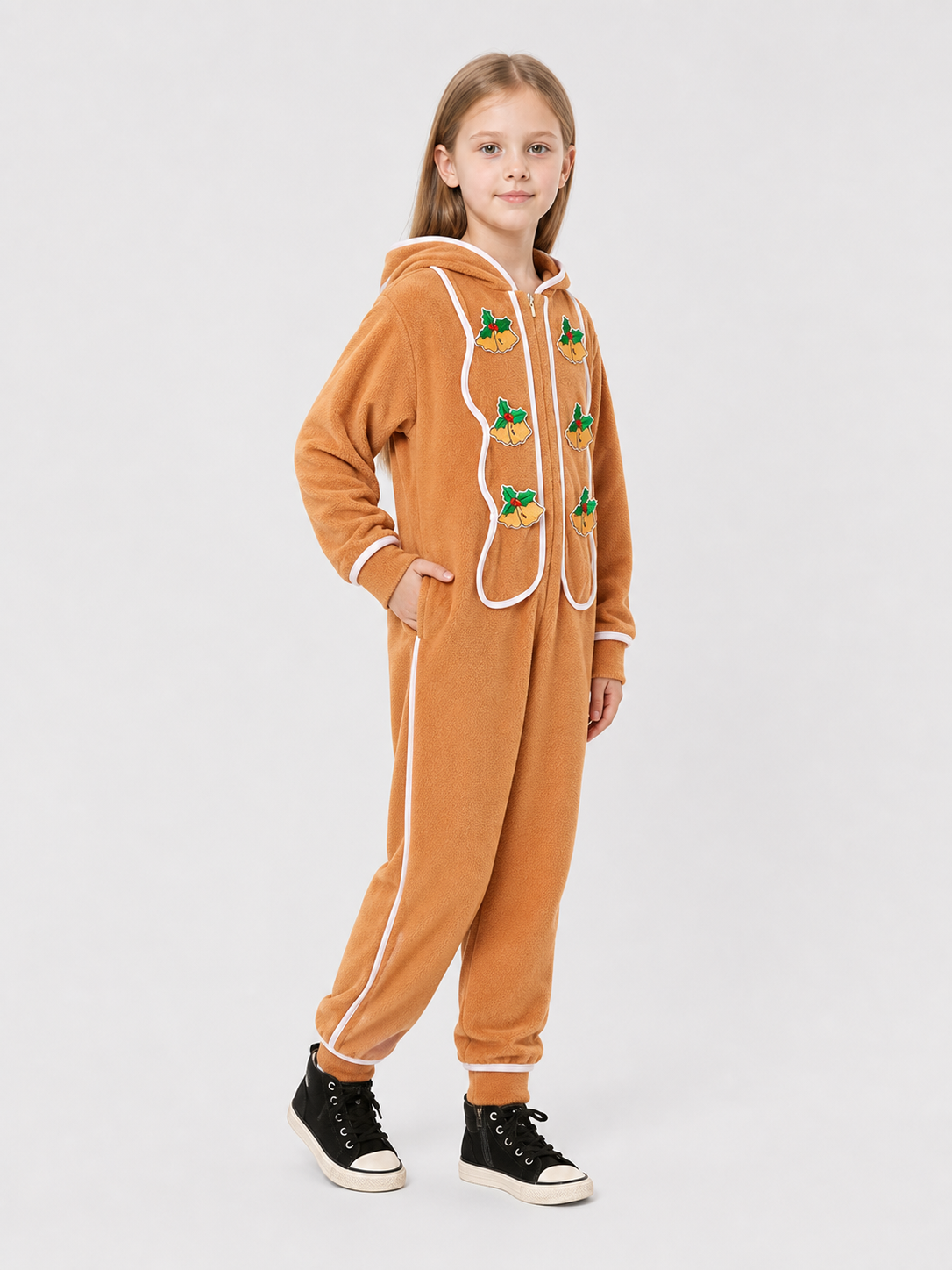 Gingerbread Jumpsuit with Hood and Zipper