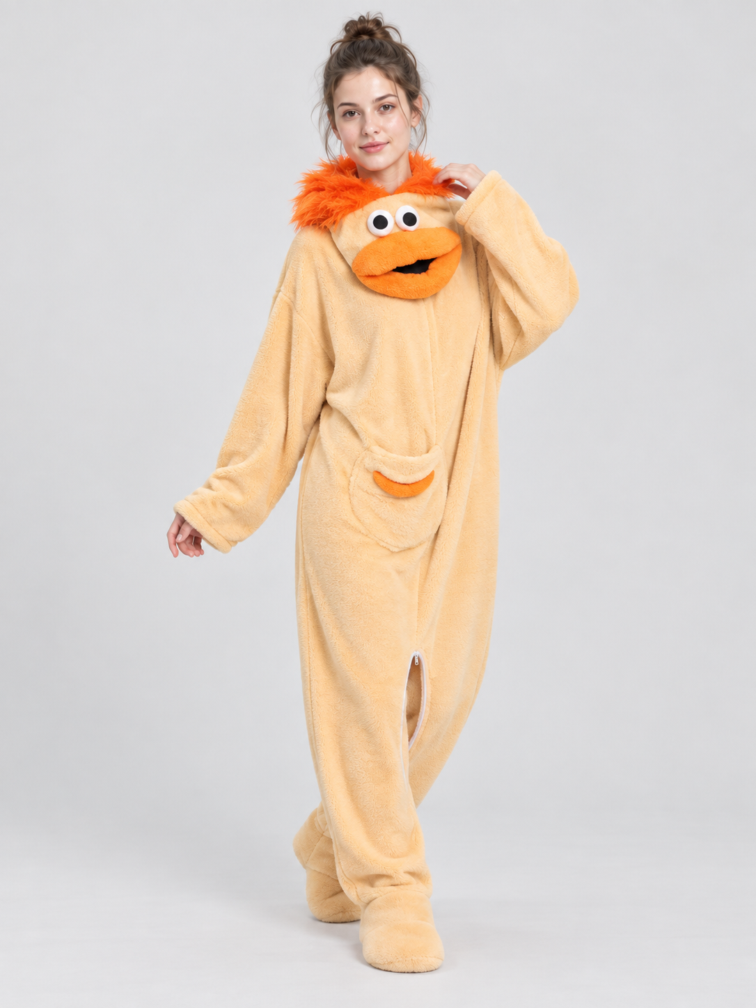 Fleece Pajama Jumpsuit with a Puffy Cartoon Face