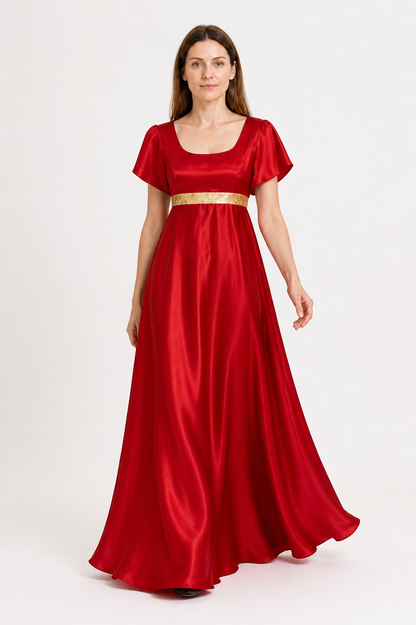 Red Dress with a High Waist and Puff Sleeves Costume Dresses detail 2