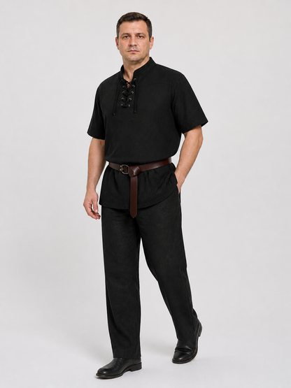 Medieval Lace-Up Blouse with Short Sleeves and Belt Costumes detail 2