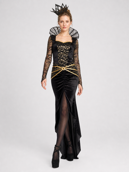 Black Dress with Lace Sleeves and Gold Pattern Costume Dresses detail 2