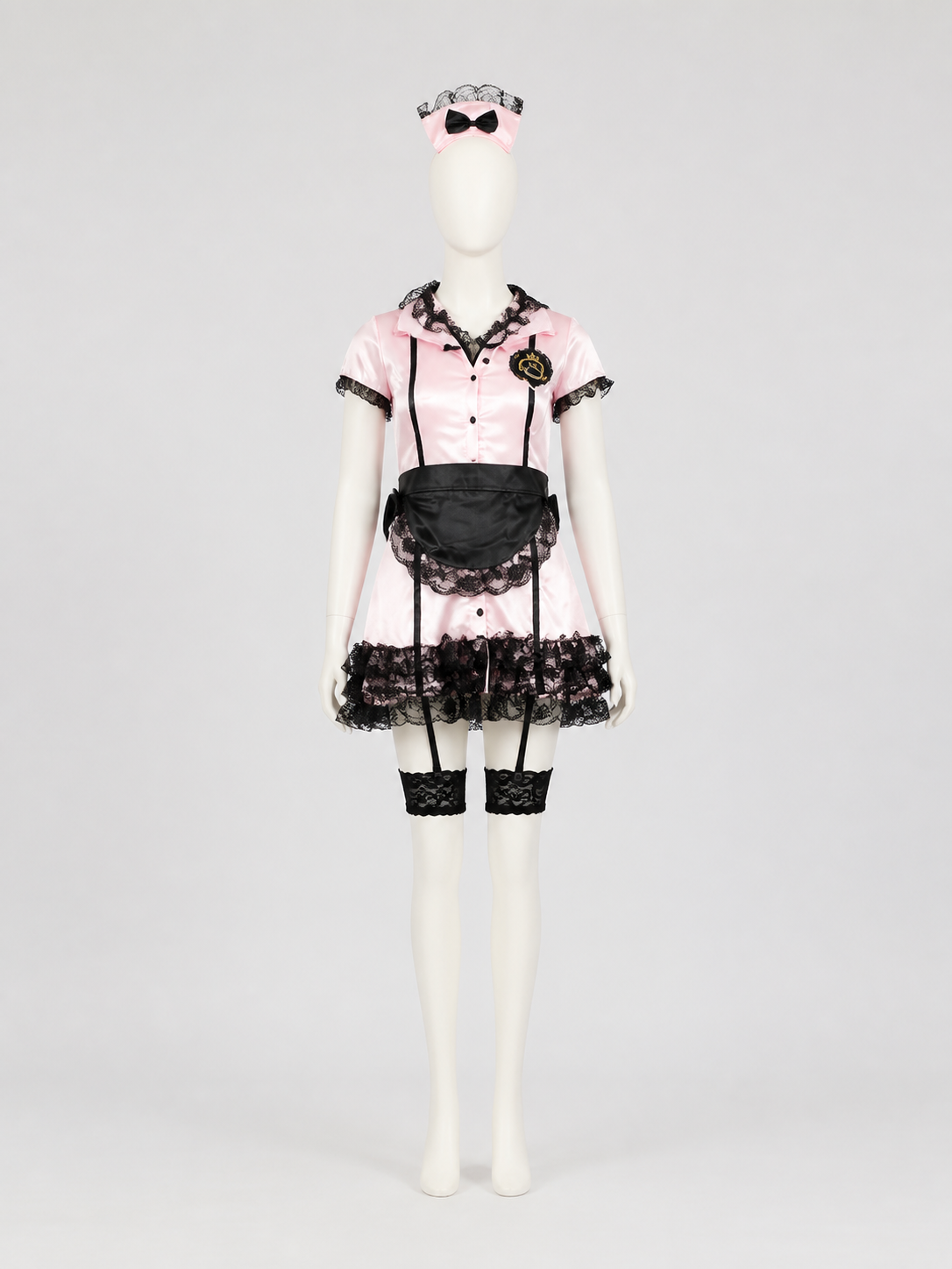 Short Lace Maid Uniform, Pink and White Costumes detail 2