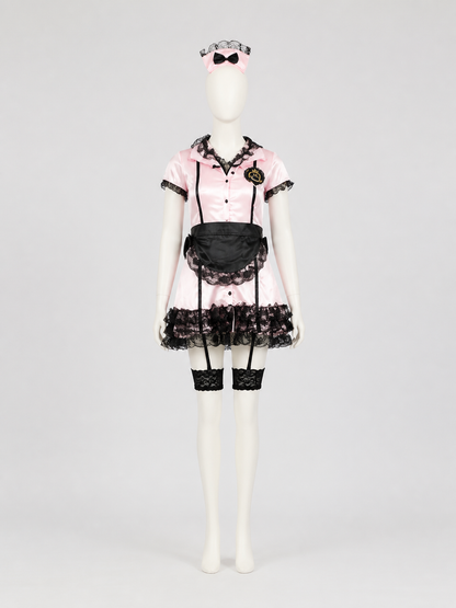 Short Lace Maid Uniform, Pink and White Costumes detail 2