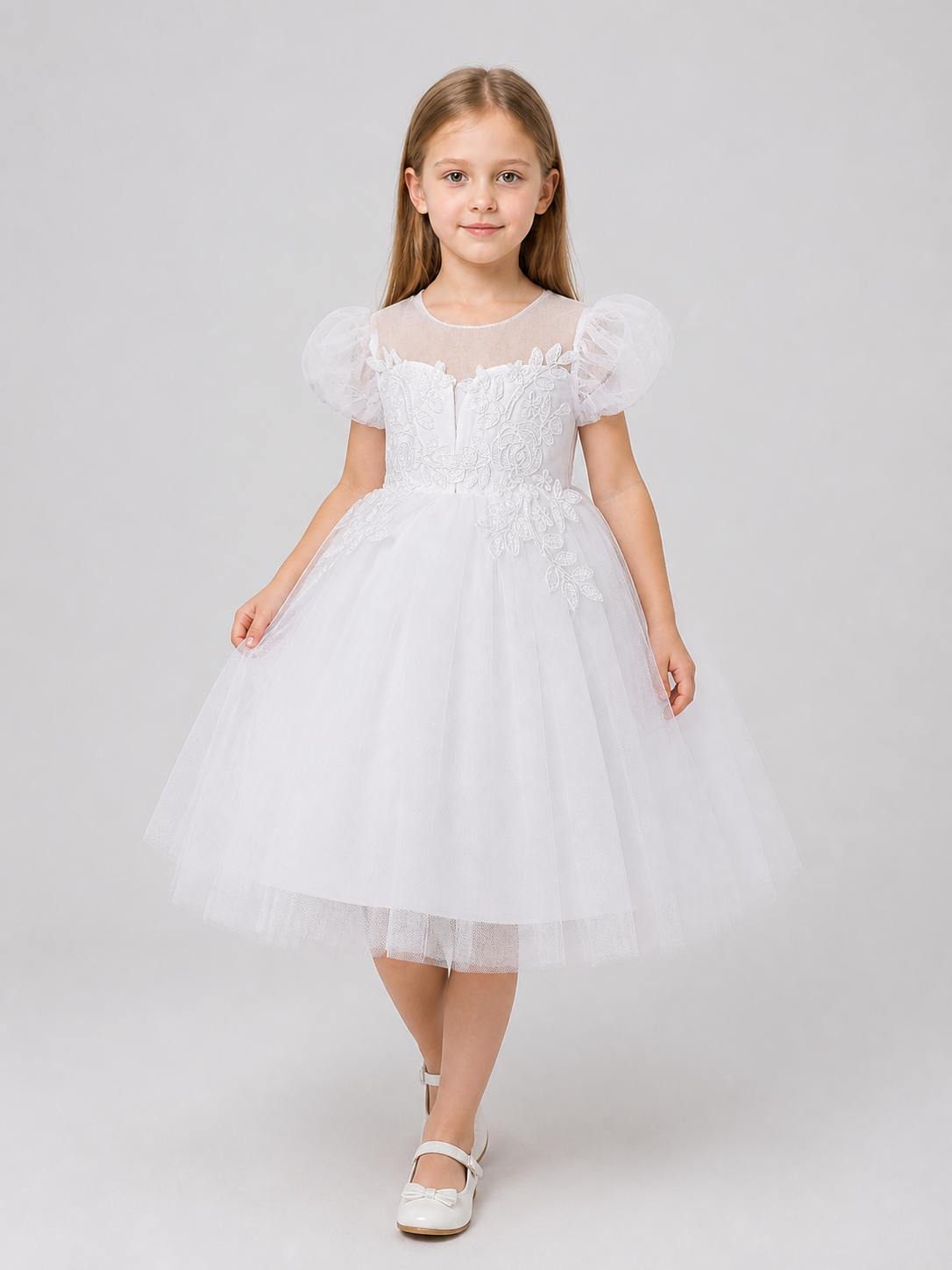 Princess Flower Girl Dress with Puff Sleeves for Weddings Costume Dresses detail 2