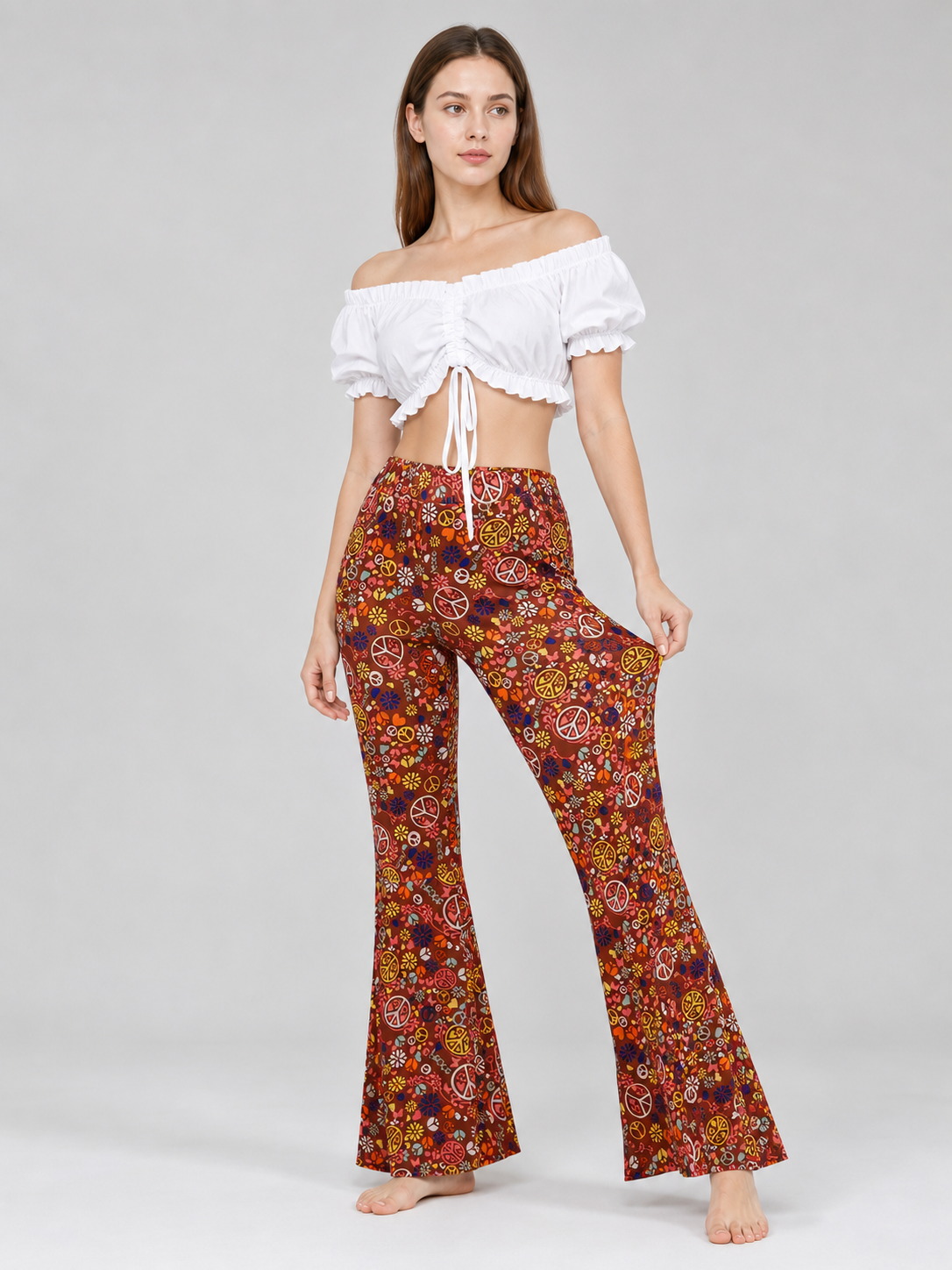 Hippie-Style Set: Flared Pants, Top, and Accessories