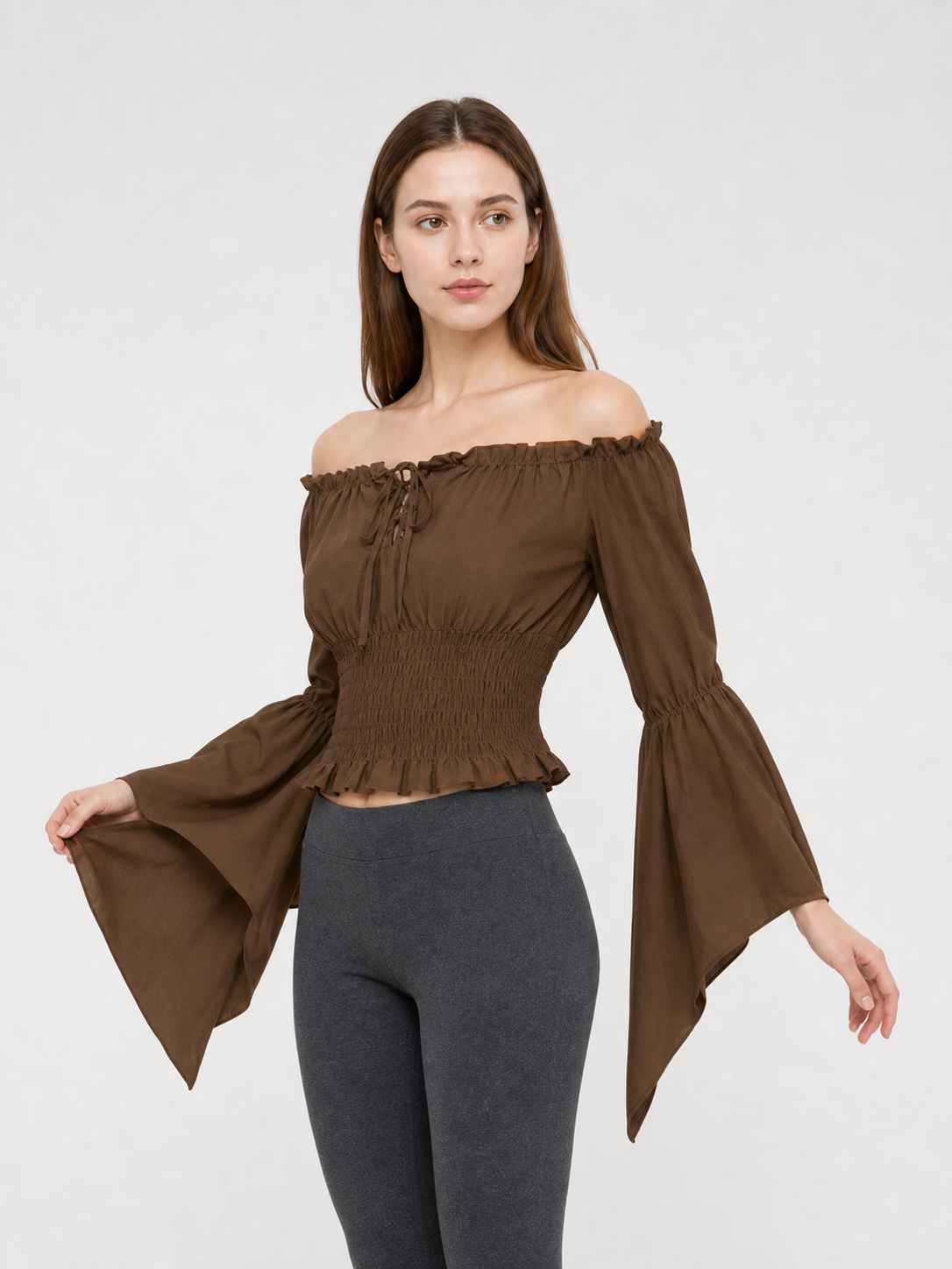 Cropped Ruffled Blouse with Front Tie