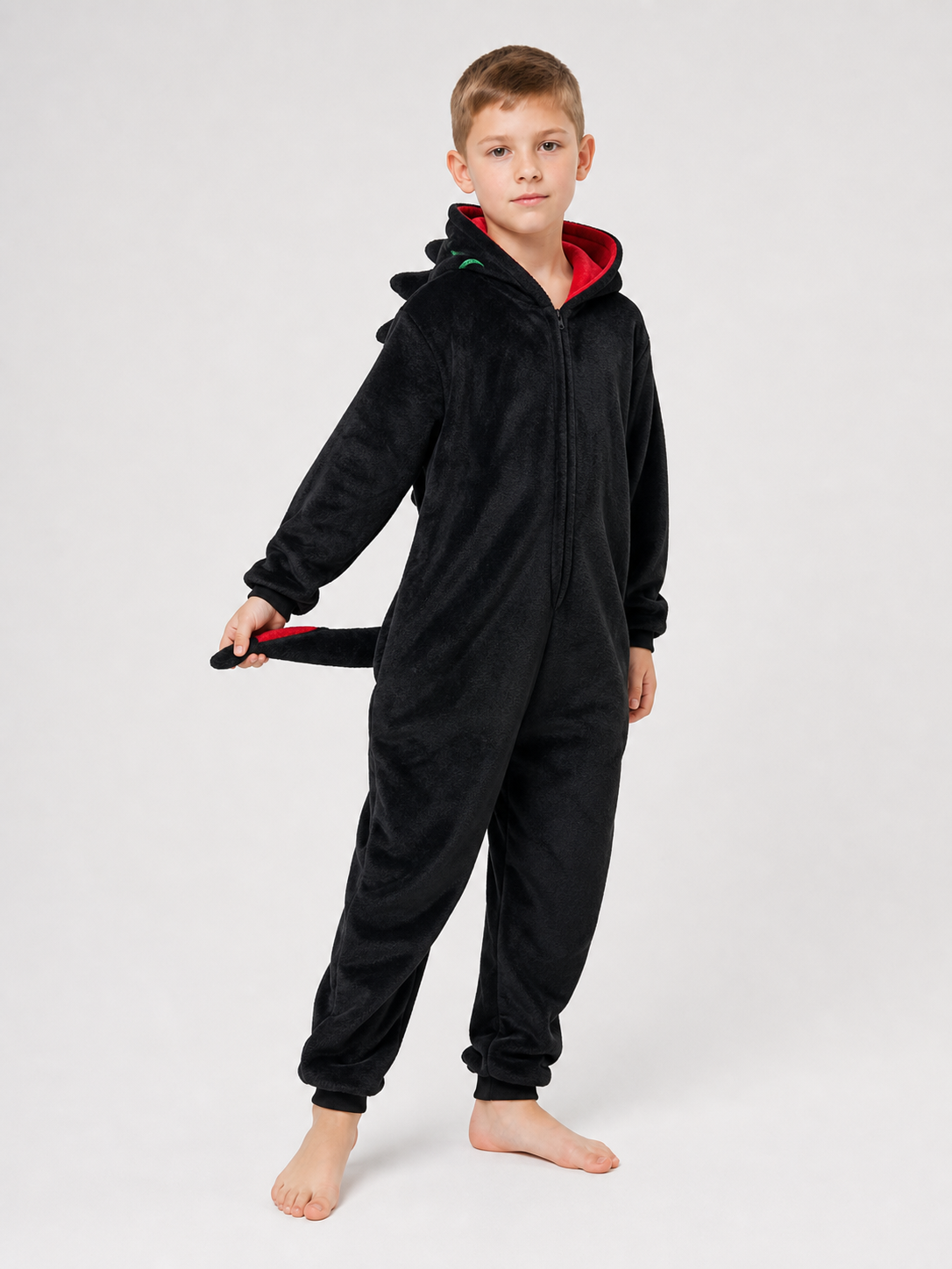 Children’s Hooded Dragon Costume, Black and Red