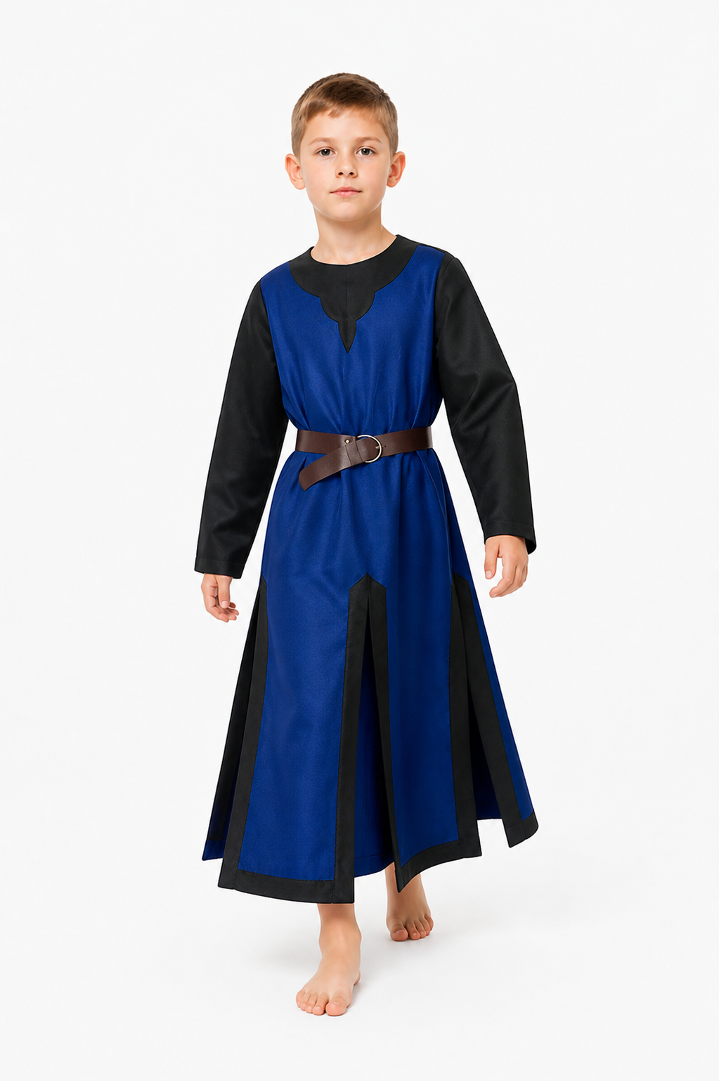Medieval Blue and Black Robe with Belt Costumes detail 2