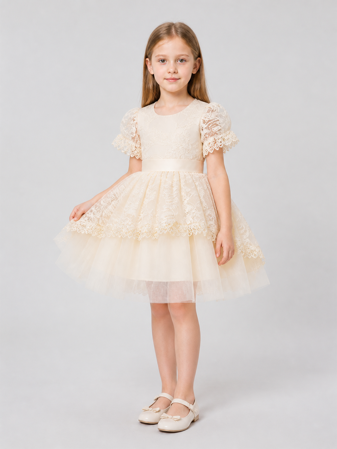 Elegant lace dress with a full skirt and bow Costume Dresses detail 2