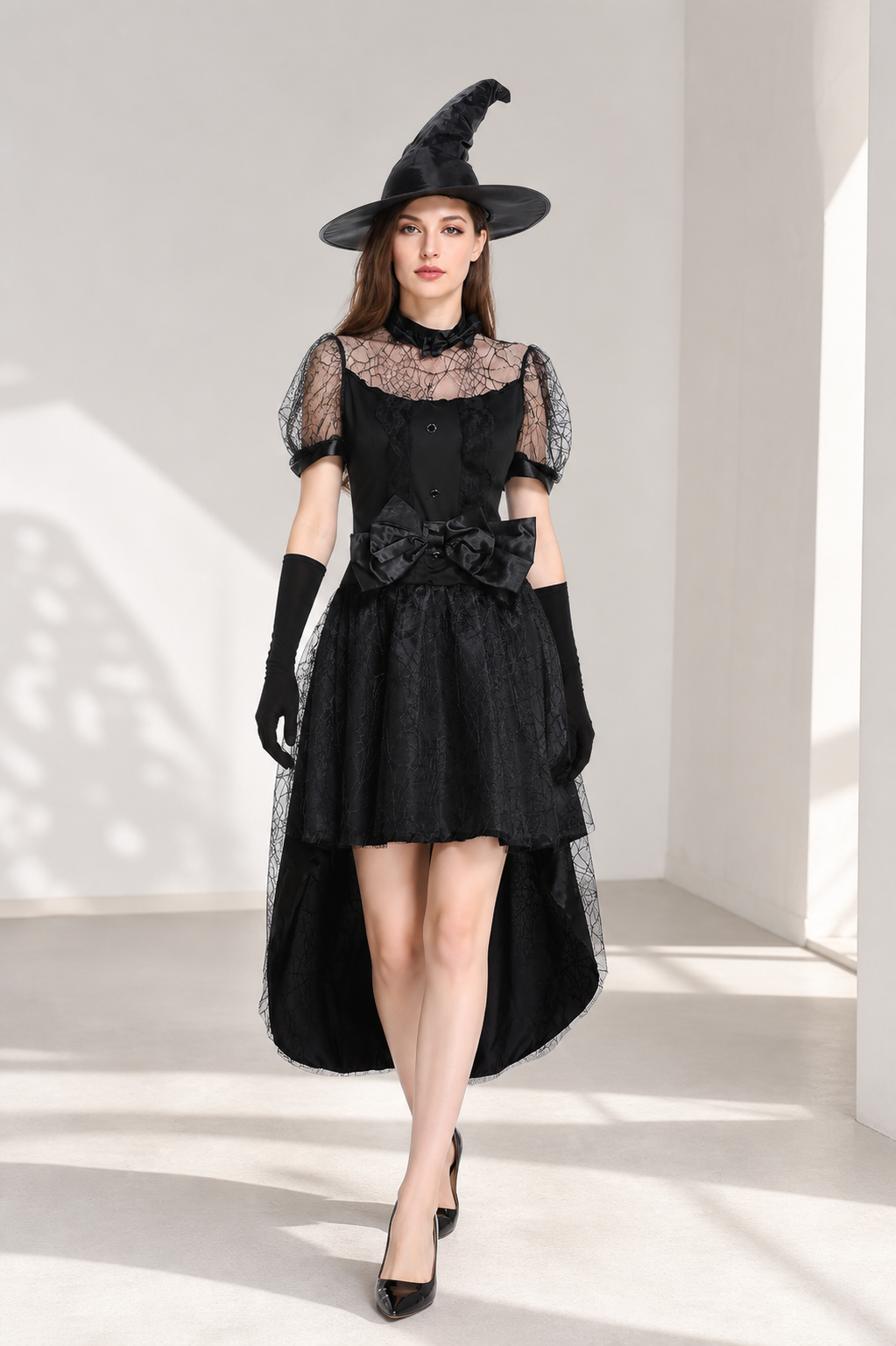 Black Witch Costume with Full Skirt and Asymmetrical Hem Costumes detail