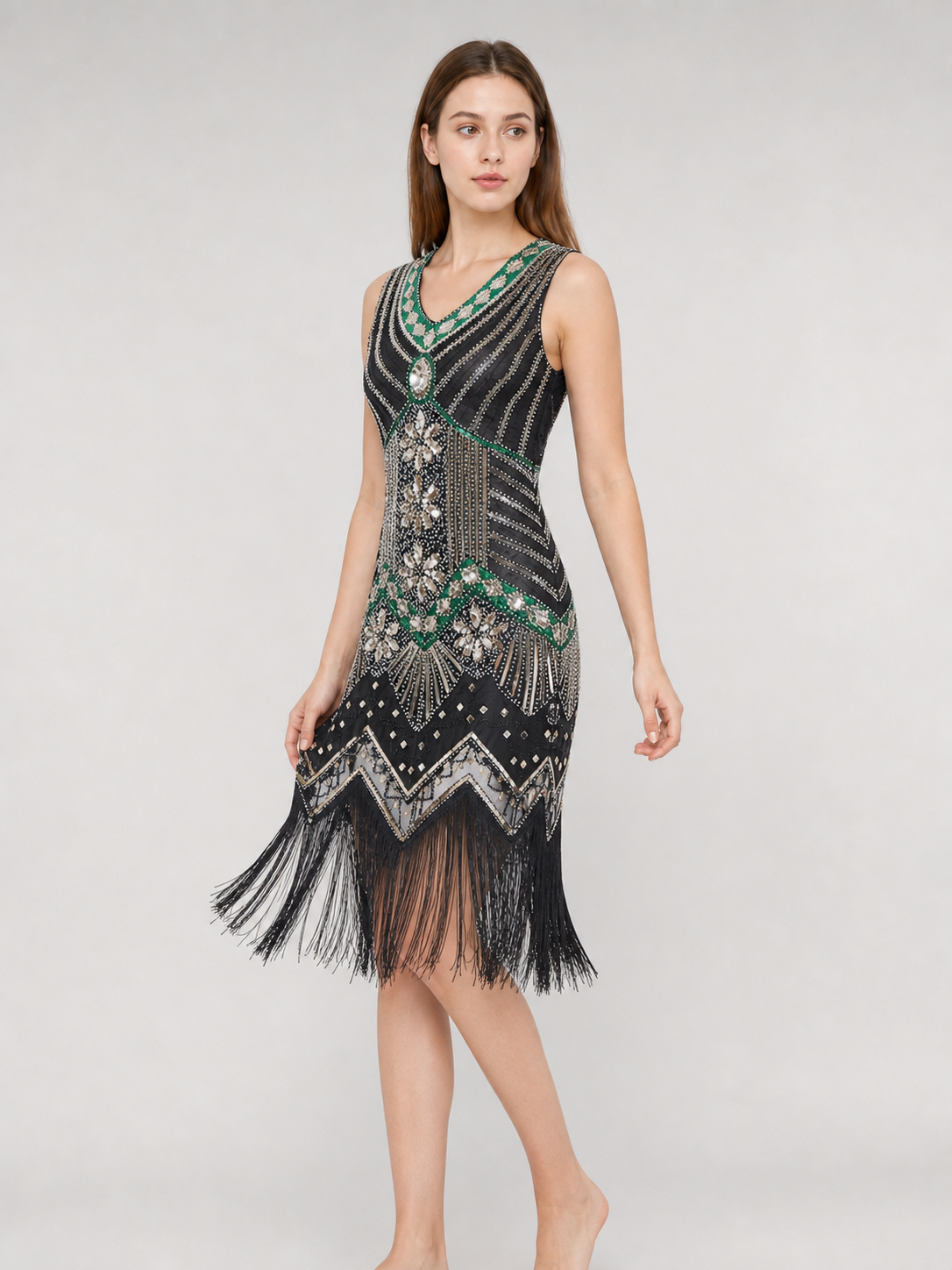 Vintage Retro-Style Fringe and Sequin Dress