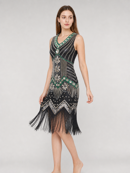 Vintage Retro-Style Fringe and Sequin Dress