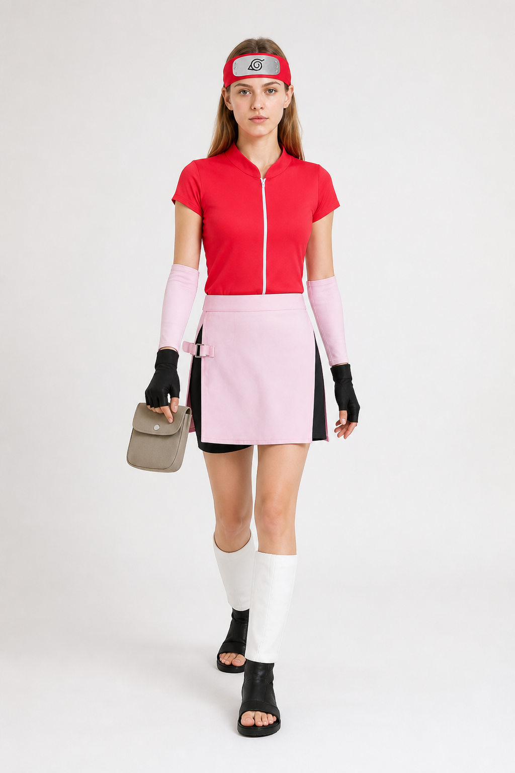 Sakura from Naruto Cosplay Costume with Headband and Gloves