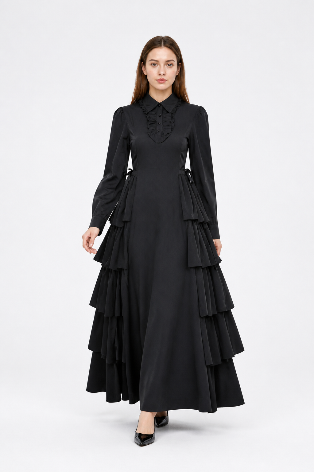 Black Dress with Peter Pan Collar and Lacing Costume Dresses detail 2