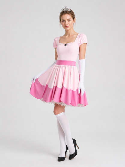 Pink cosplay dress with lace trim Costume Dresses detail 2