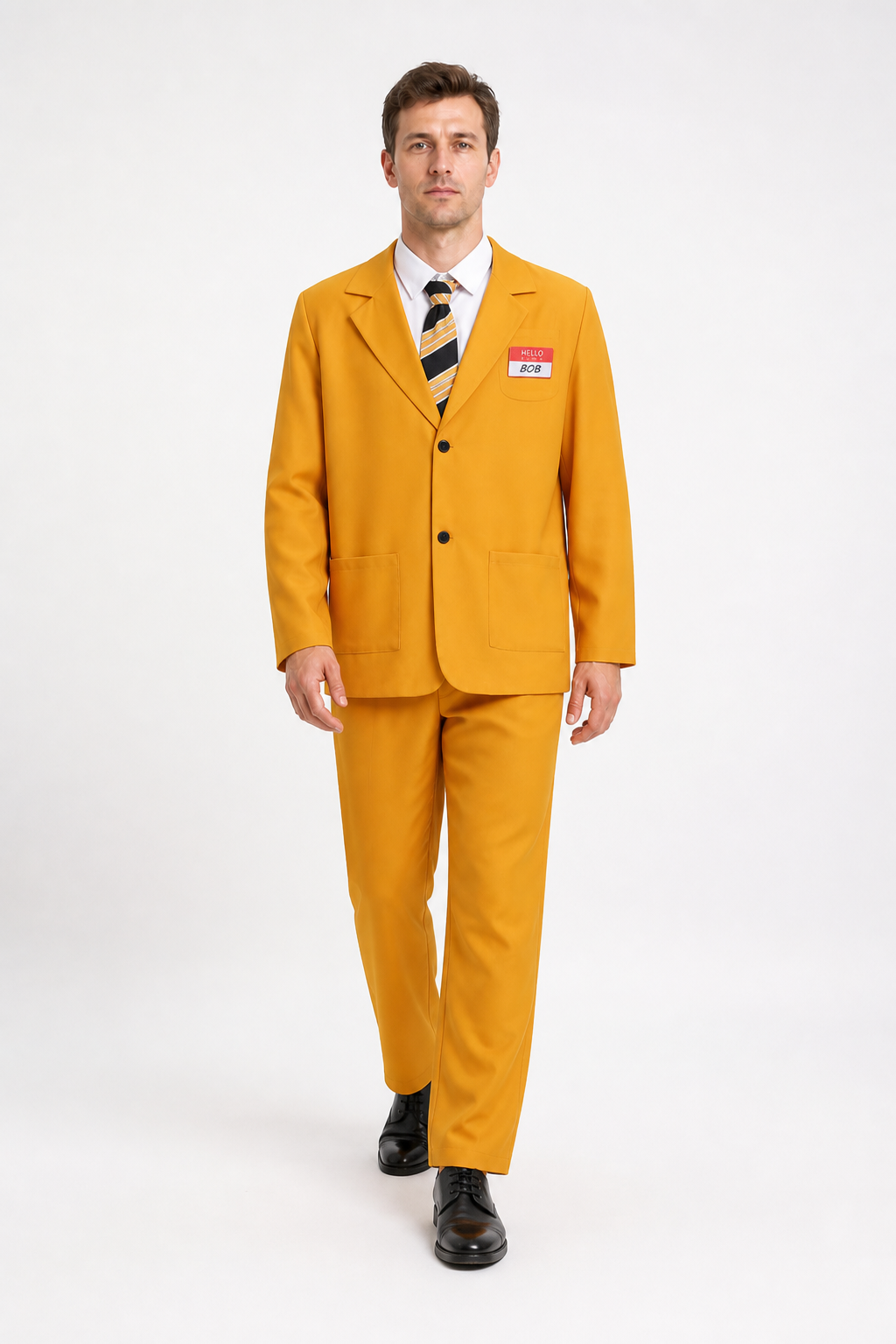Yellow Bob Costume with Tie and Name Badge on-model alternate view