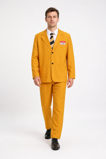 Yellow Bob Costume with Tie and Name Badge on-model alternate view