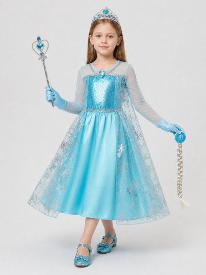Elsa Costume for Girls with Dress, Crown, and Wand Costume Dresses detail 2