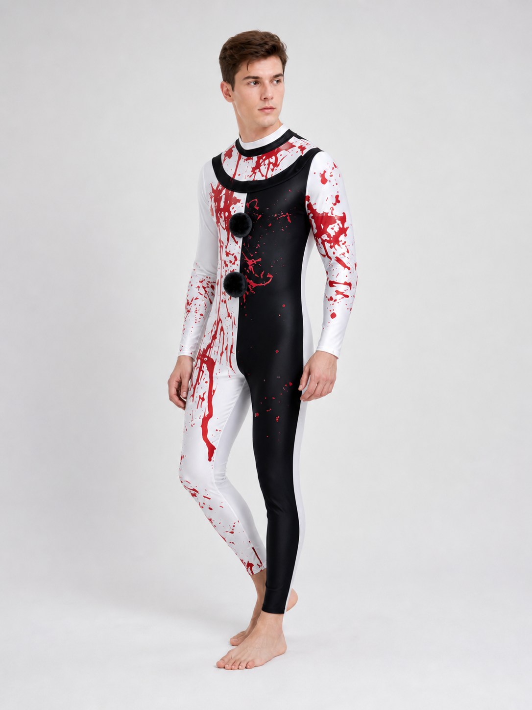 Scary Clown Costume with Mask and Blood Splashes