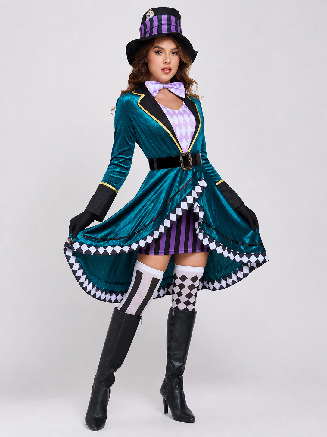 Stage Costume with an Asymmetrical Skirt and Top Hat