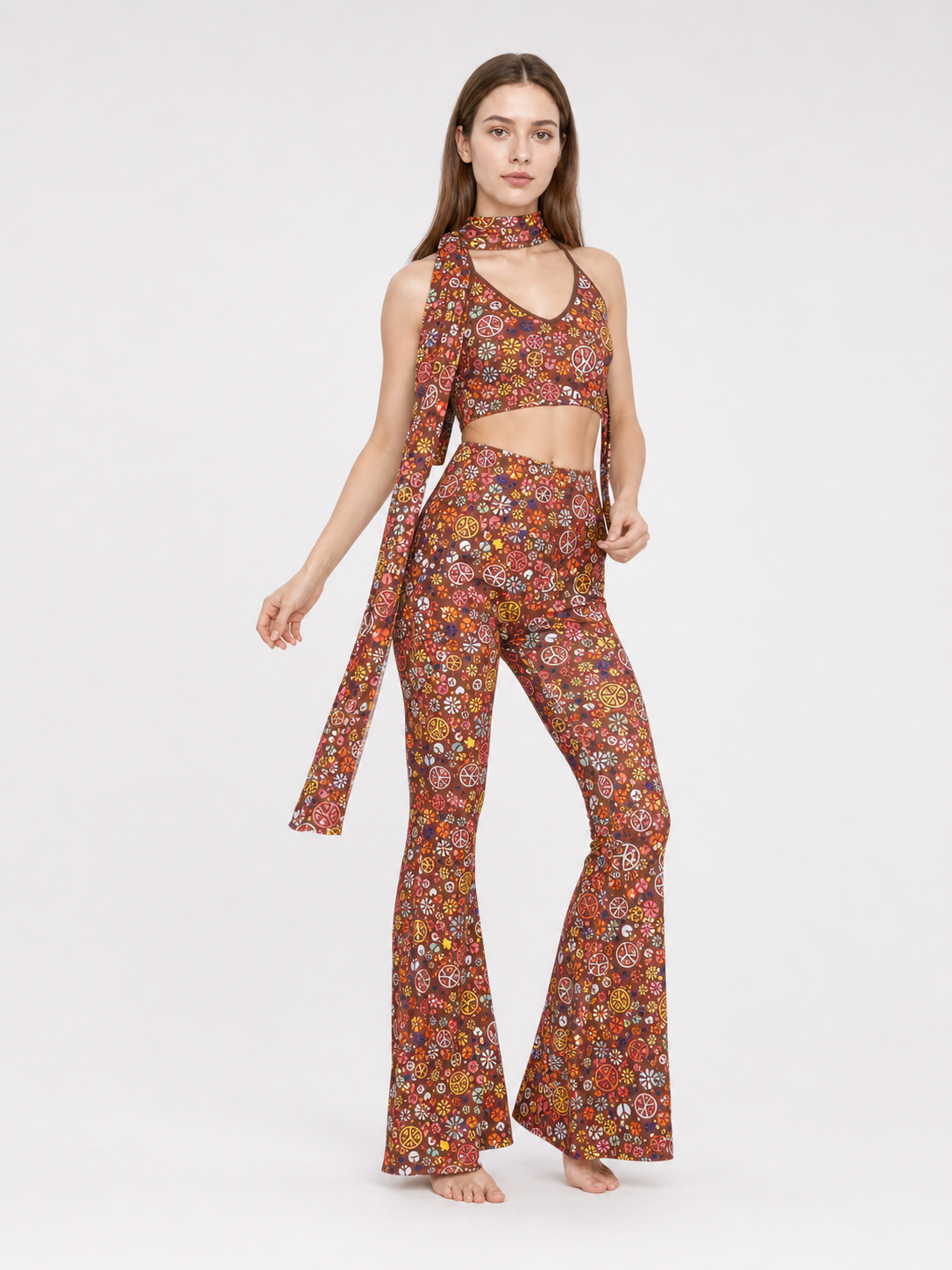 Hippie-Style Set with Bell-Bottom Pants and Accessories