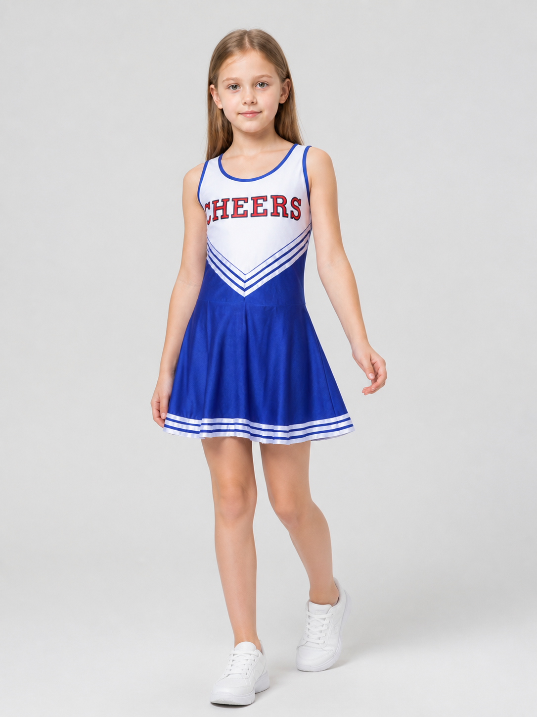 CHEERS Cheerleading Dress with Blue and White Stripes, 110-XXL Costume Dresses detail