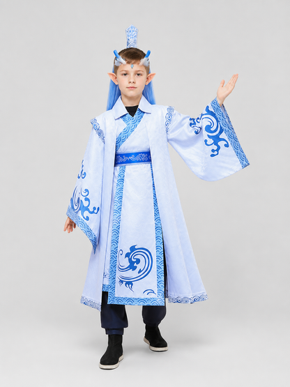 Ao Bing Cosplay Costume, White Robe with Blue Patterns Costumes detail 2