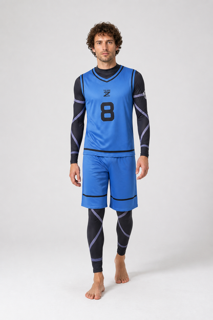 Blue Lock cosplay costume, blue, with number 8 and stripes Costumes detail