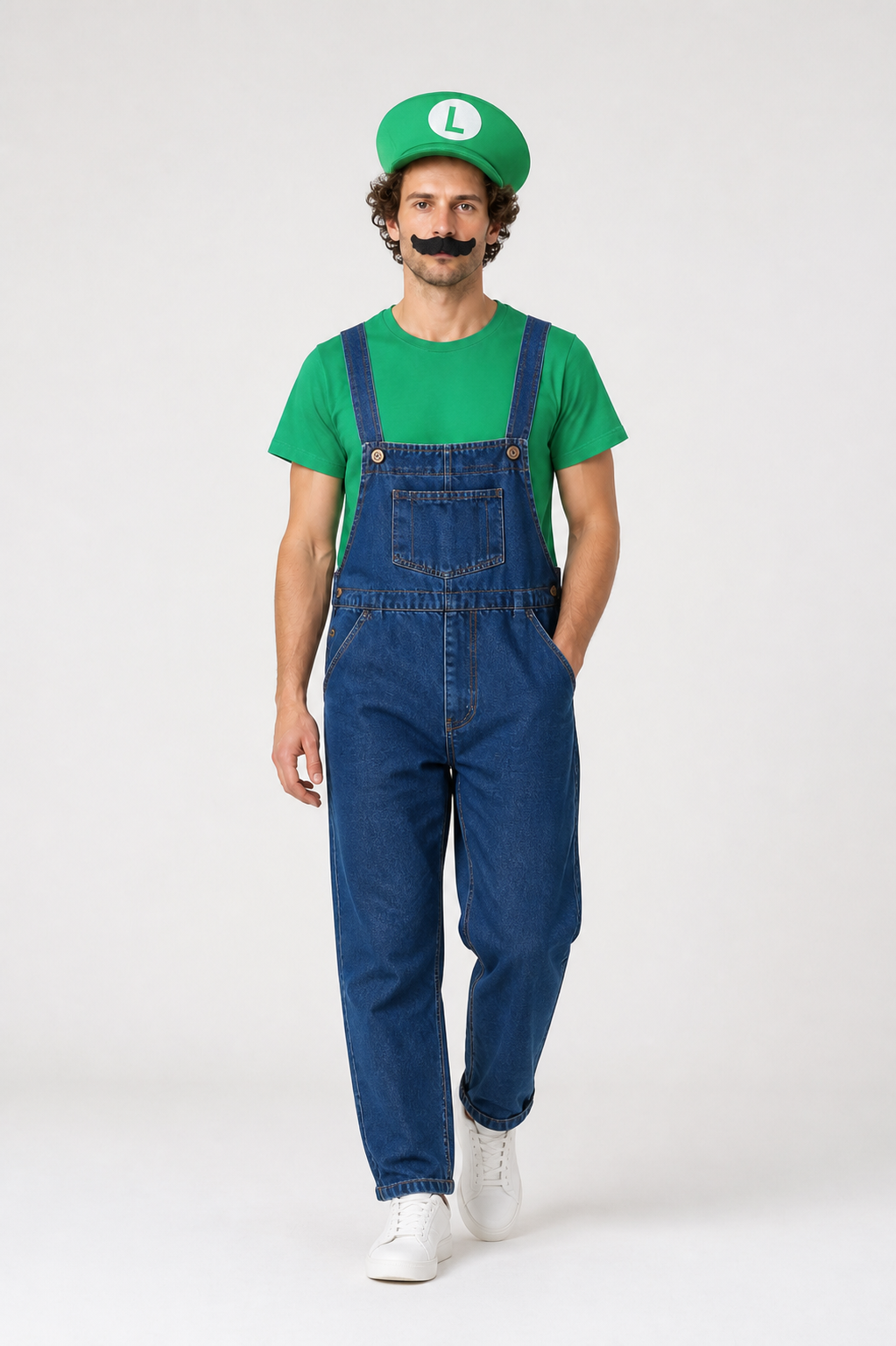 Luigi Costume: T-Shirt, Overalls, and Cap Costume Headwear detail 2