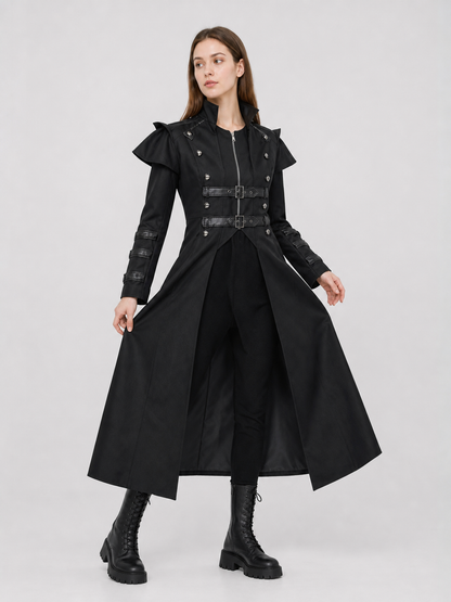 Gothic Coat with Stand Collar and Buckles