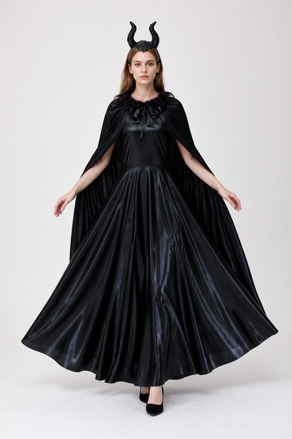 Black Witch Costume with Long Dress and Cape Costume Dresses detail 2