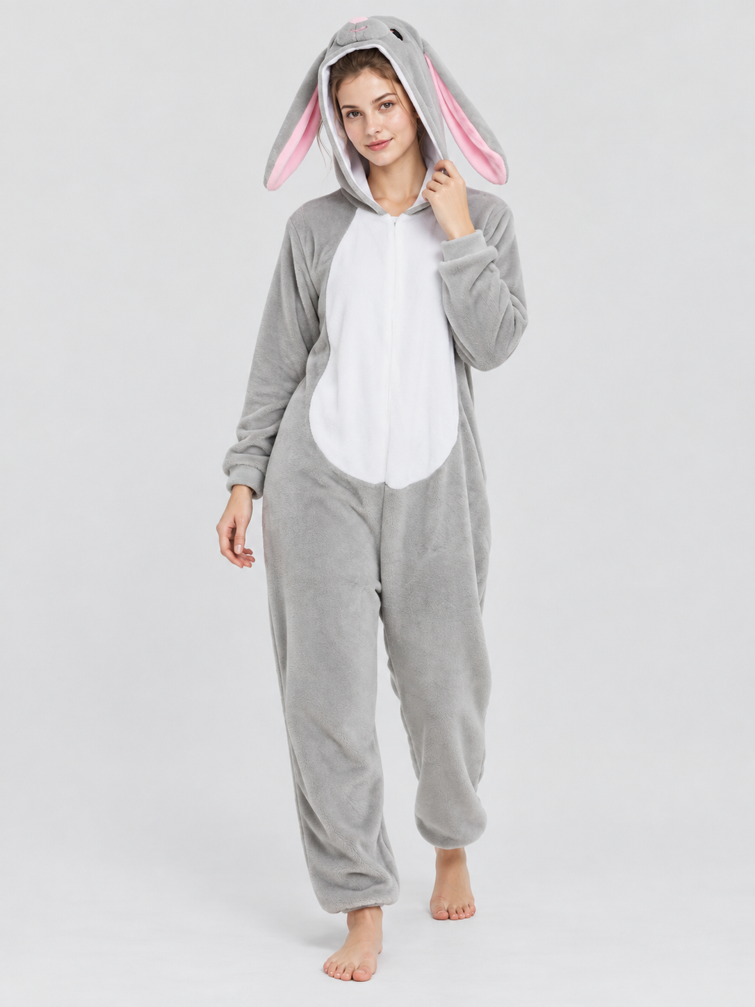 Kigurumi Pajama with Bunny Ears and White Panel