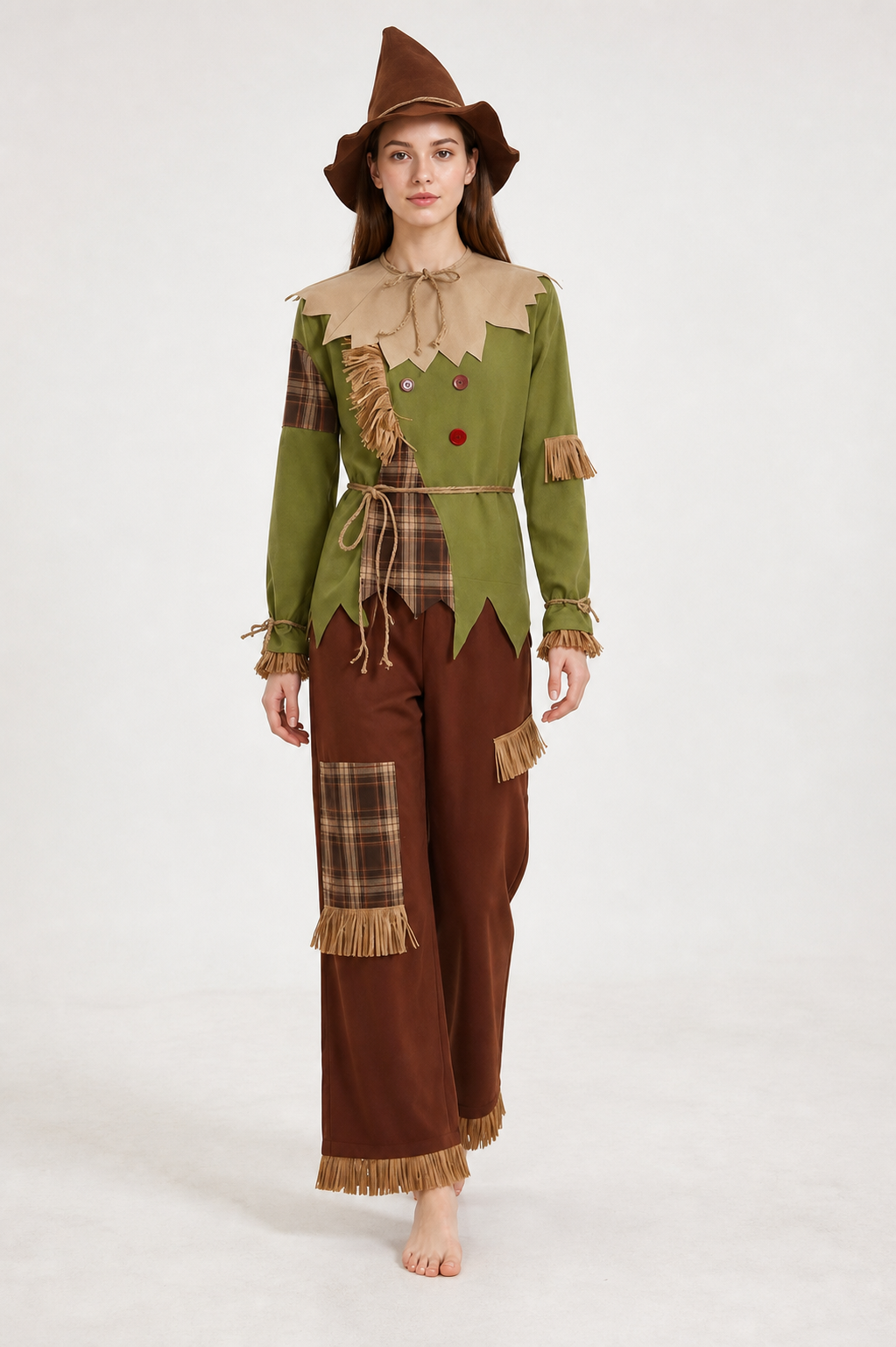 Halloween Checkered Scarecrow Costume with Fringe Costumes detail 2