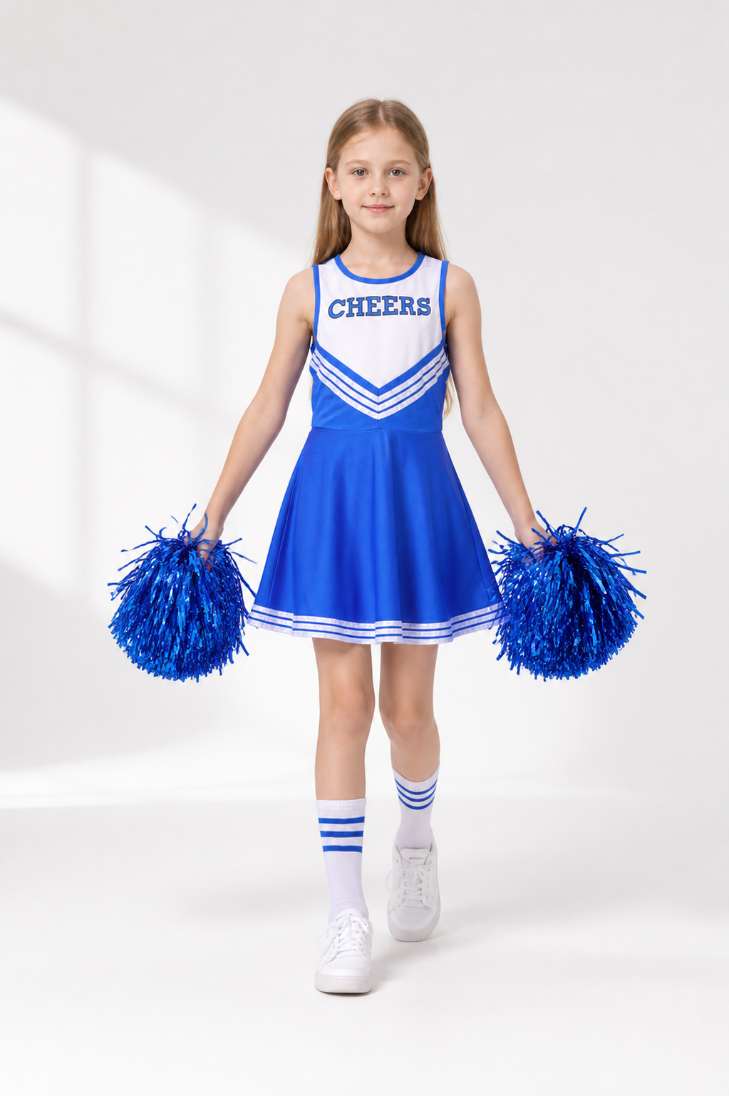 Children's CHEERS Cheerleading Dress, Blue and White, Sleeveless Costume Dresses detail 2