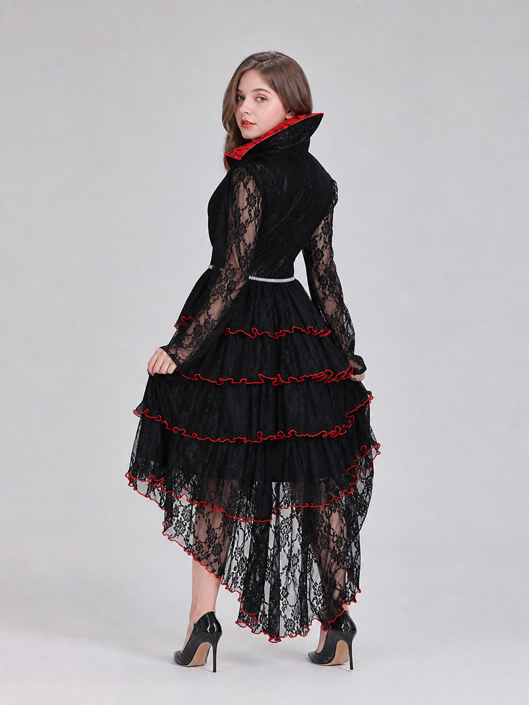 Gothic Dress with Layered Skirt and Necklace