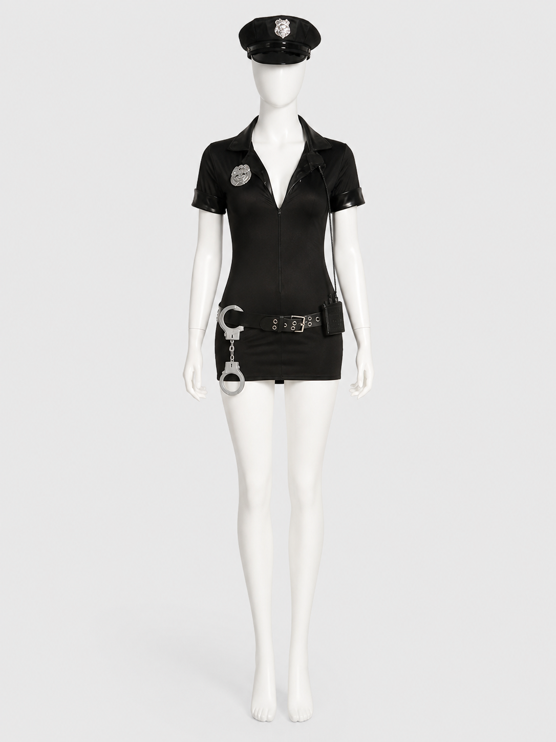 Black Police-Style Costume with Shorts and Cap Costume Headwear detail 2