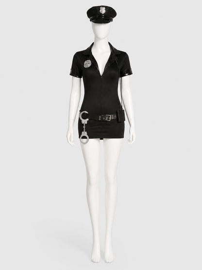 Black Police-Style Costume with Shorts and Cap Costume Headwear detail 2