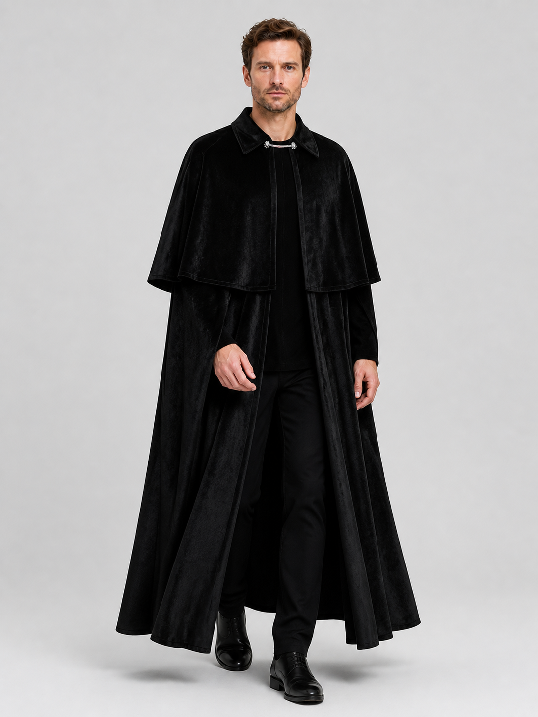 Black Cape Cloak with Collar and Closure for Cosplay Costume Capes detail