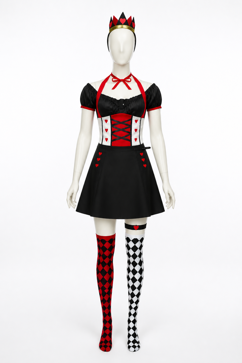 Hearts Card Suit Carnival Costume with Crown and Gloves